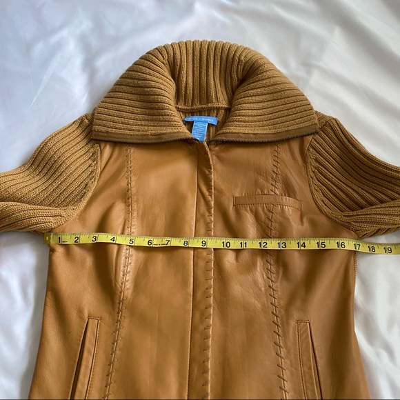 White + Warren Tan Leather Wool Zip Jacket - Picture 5 of 7